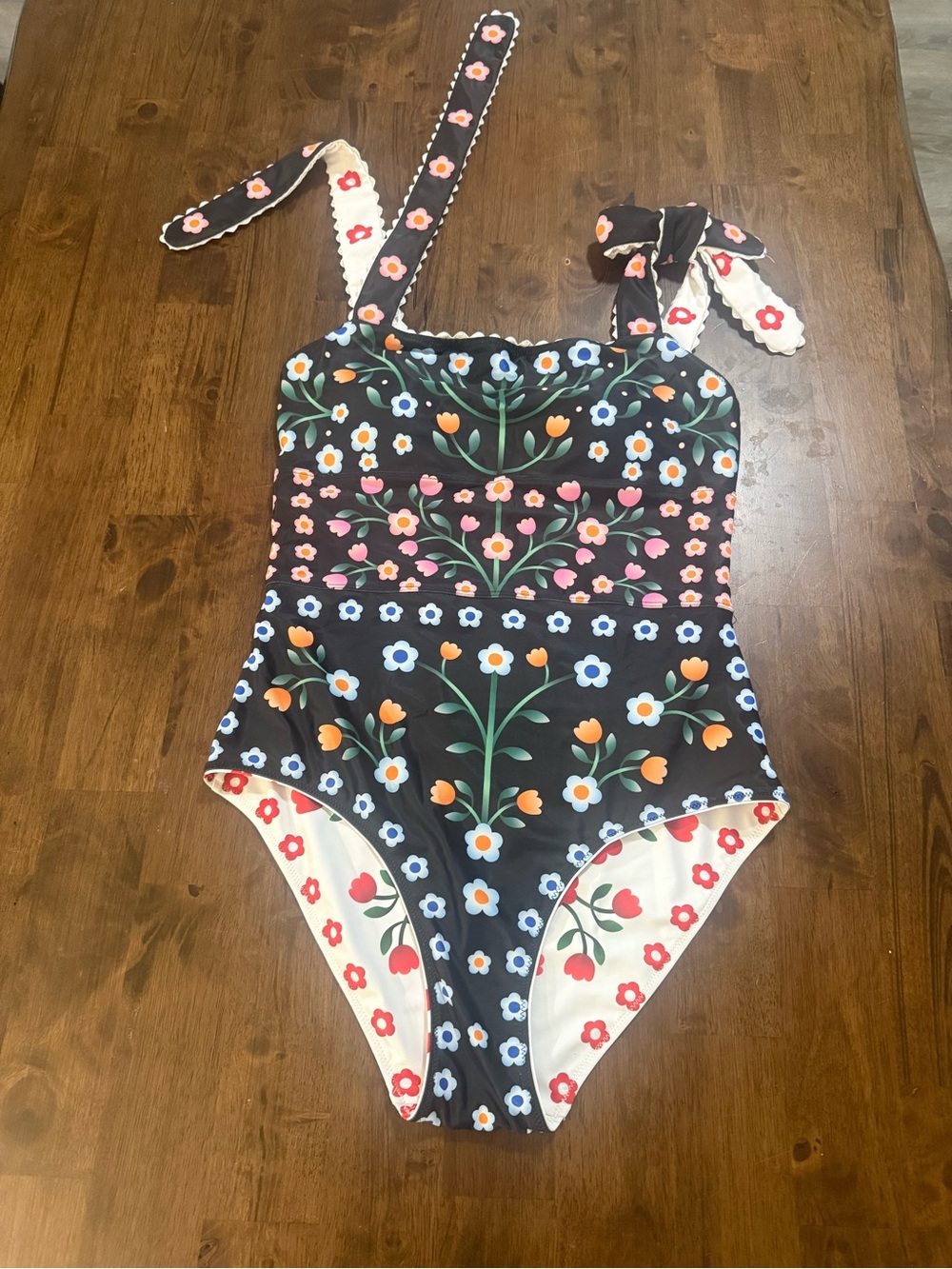 Jessie Zhao Day/Night Garden Reversible One-Piece Swimsuit with Tie Straps - Picture 5 of 14
